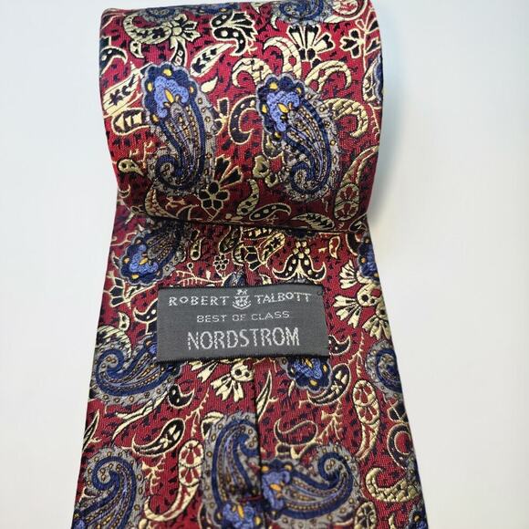 Robert Talbott Best of Class Nordstrom Silk Tie Red Blue Gold Paisley Luxury - Picture 4 of 7